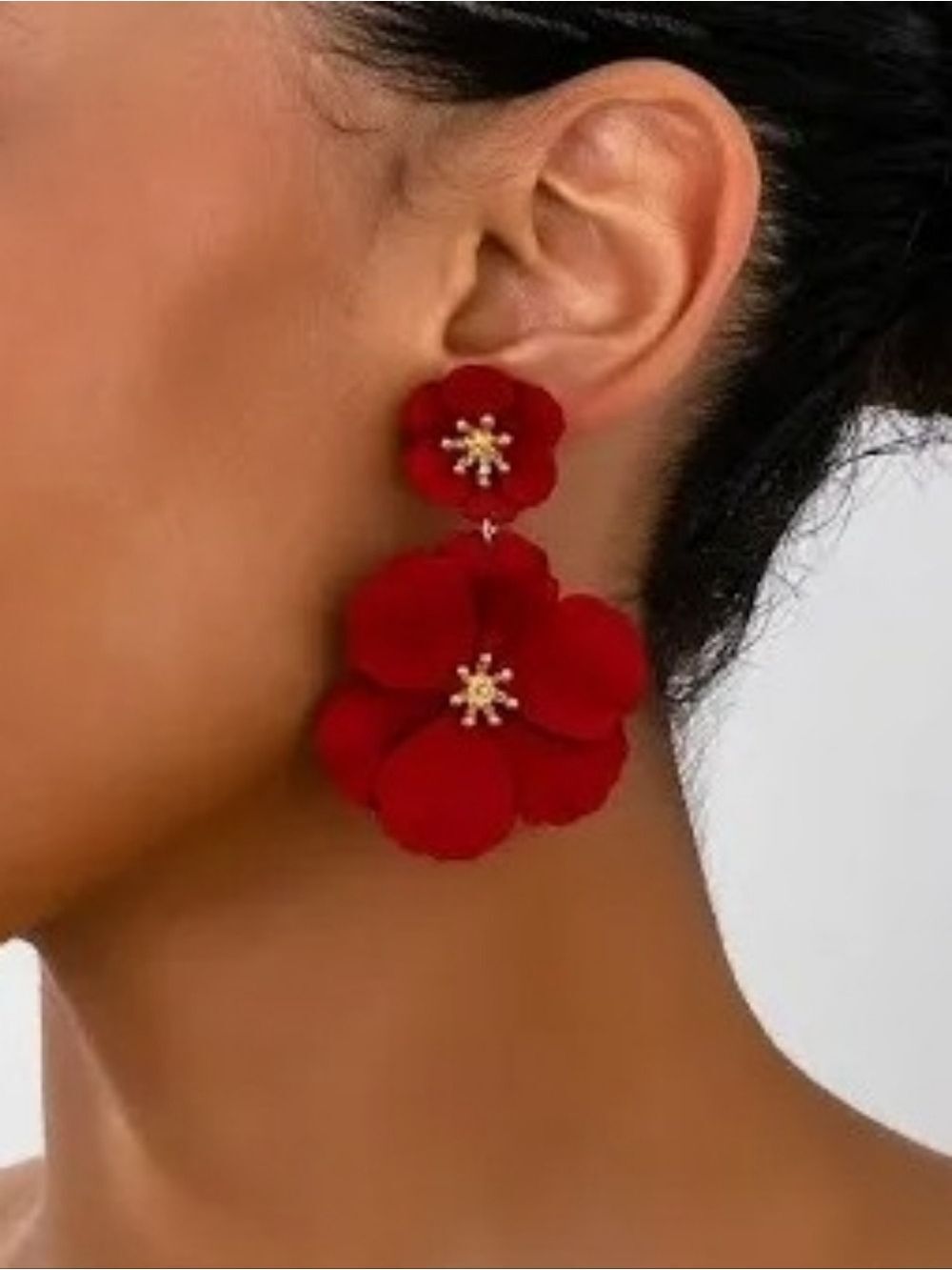Red Matte 2-Tier Flower Earrings